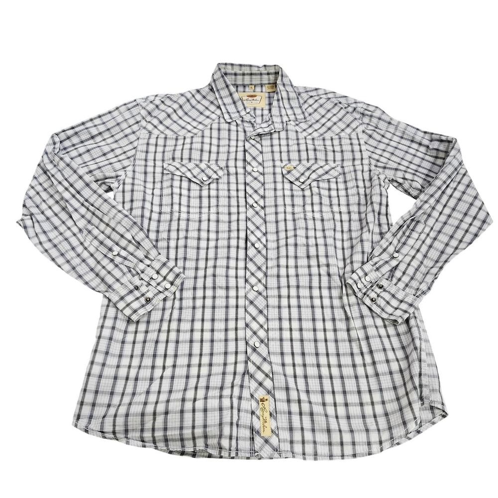 Larry Mahan Shirt Mens XL Gray Plaid Long Sleeve Snap Western Cowboy Casual